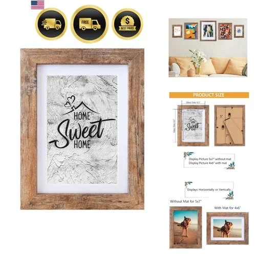 5x7 Picture Frame - Can Display Photo 4x6 with Mat, Wood Frame with Shatterpr...