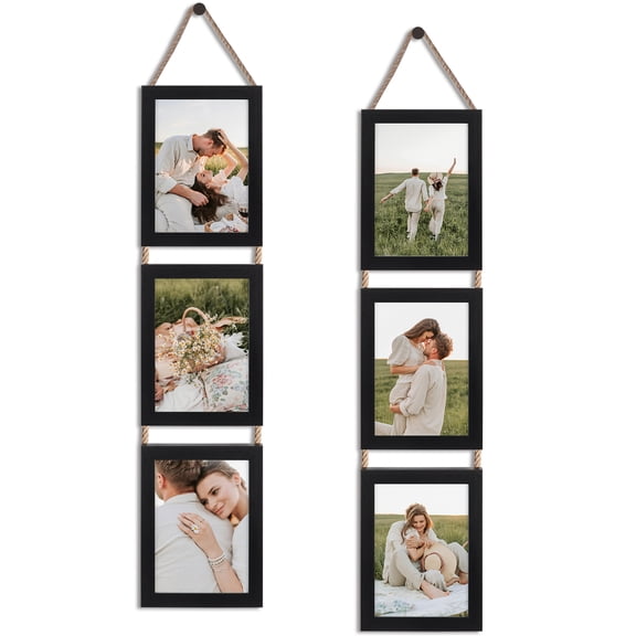 5x7 Picture Frame Collage, 6 Opening Vertical Wall Hanging Photo Frames, Black, Set of 2