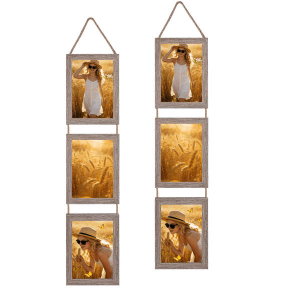 5x7 Picture Frame Collage, 6 Opening Vertical Wall Hanging Photo Frames, Gray, Set of 2