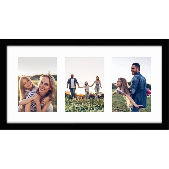 5x7 Picture Frame Collage with Polished Plexiglass - Fits Three 5x7 Photos or Use as One 10x20 Picture Frame - Signature Collection - Collage Frames for Wall Display - Black