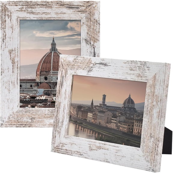 , 5x7 Picture Frame - Country Wood Grain Style - Tabletop Display, Back Hangers for Wall Display - Great for Photos, Gift, Pictures, Wedding, Portraits (2 Pack, White)