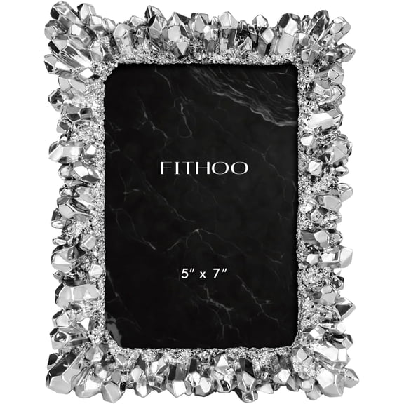 5x7 Picture Frame Crystal Cluster Vintage Photo Frame with High Definition Glass Antique Display Holder for Tabletop Wall Hanging (Silver)