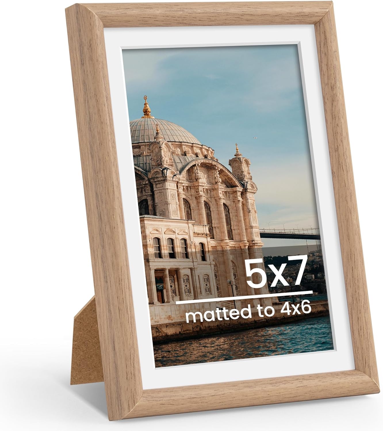 5x7 Picture Frame, Display Pictures 4x6 with Mat or 5x7 Without Mat, Wall and Tabletop Display Photo Frame, Natural Woodgrain, 1 Pack