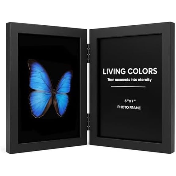 5x7 Picture Frame Hinged, Double Picture Frames Fold, Wood Photo Frame for Tabletop or Desktop Display Vertically, Black