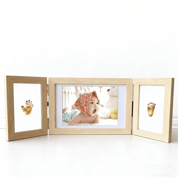 5x7 Picture Frame Light wood color 4x6 3 Picture Frames Collage Hinged Folding Triple Photo Frames Home Decor for Wall Desktop Christmas Wedding Birthday Photo Display,tabletop hanging,Gift Ideas