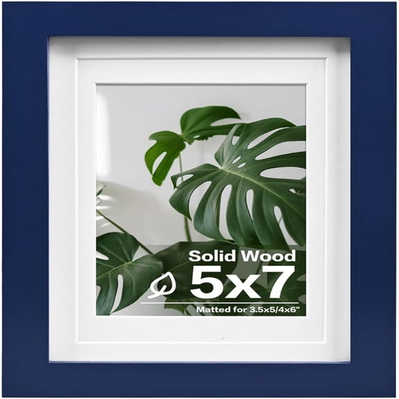 5x7 Picture Frame Made of Solid Wood,Covered by Plexiglass Display Pictures 3.5x5/4x6 with Mat or 5x7 Without Mat for Table Top Display and Wall Mounting Photo Frame, Navy Blue
