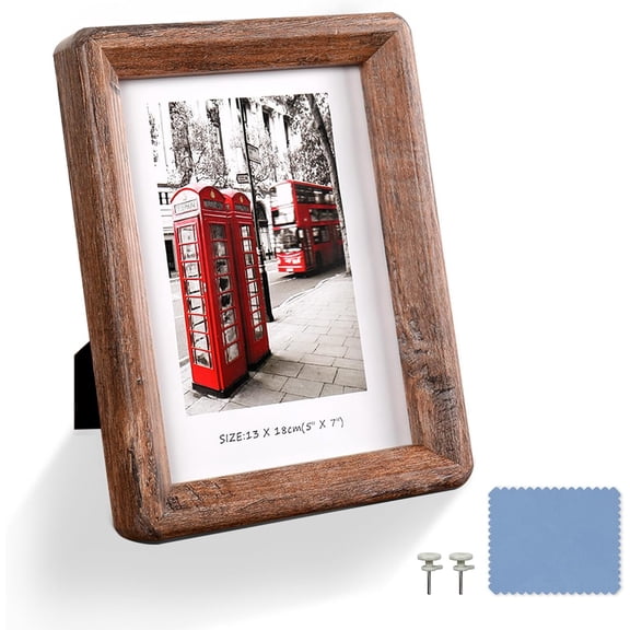 5x7 Picture Frame - Rustic Wooden Picture Frame with Real Tempered Glass, Gift Box Barn Wood Frame with Rounded Corner, Suitable for Hanging or Tabletop Display