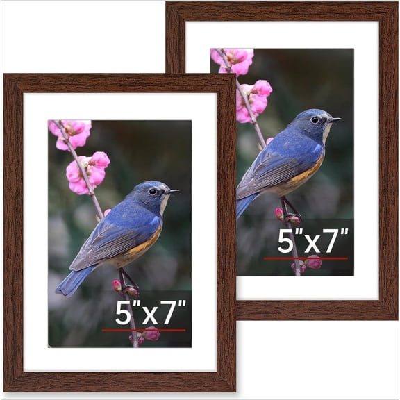5x7 Picture Frame Set of 2, Photo Frame with HD Plexiglass, Display Pictures 4x6 with Mat or 5x7 Without Mat, Brown Picture Frames Collage for Tabletop or Wall Display