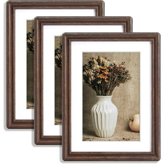 5x7 Picture Frame Set of 3, Natural Solid Walnut Wood Picture Frame with High Tempered Glass, Handcrafted Rounded Corner 5 by 7 Wooden Frame Matted to 4x6 Photo for Wall & Tabletop Display