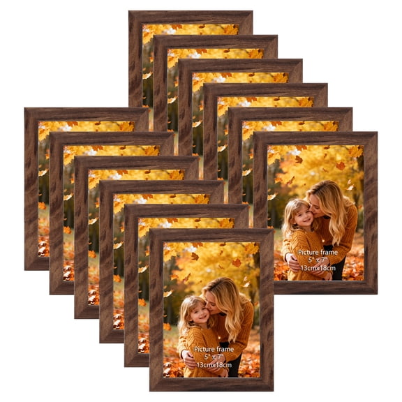5x7 Picture Frame Set of 12, 5 by 7 Photo Frames Bulk for Wall or Tabletop Display, Brown
