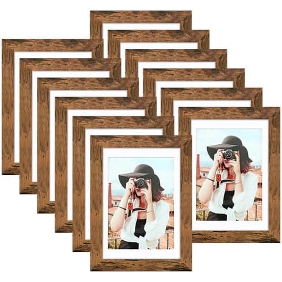 5x7 Picture Frame Set of 12, Display 4x6 with Mat or 5x7 without Mat, Photo Frames for Wall Mounting or Table Top Display, Brown