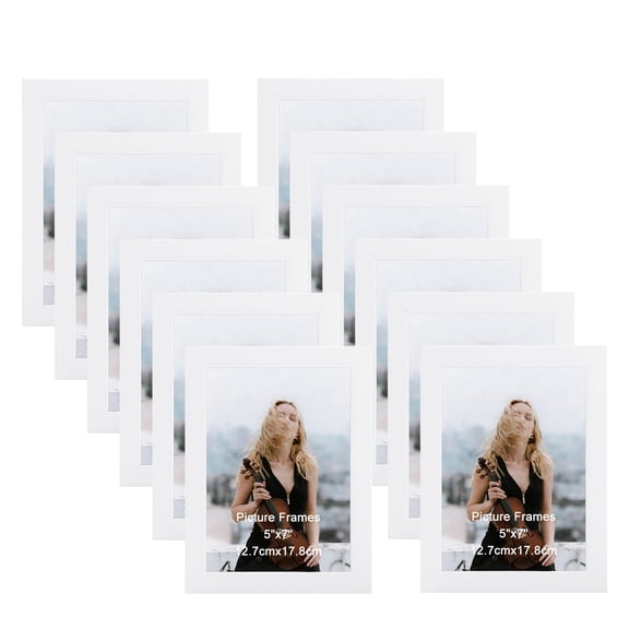 5x7 Picture Frame Set of 12, White Woodgrain Photo Frames Bulk for Wall or Tabletop