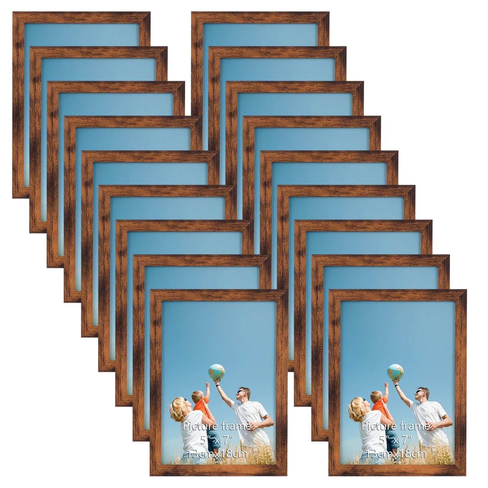 5x7 Gallery Brown Woodgrain Photo Frames Multipack, Set of 18 for Wall