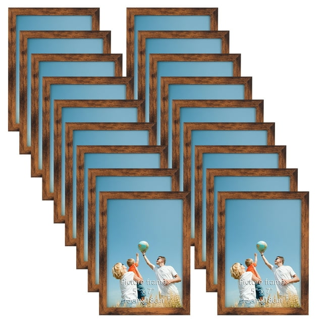 5x7 Picture Frame Set of 18, Multi Brown Woodgrain 5 by 7 Photo Frames