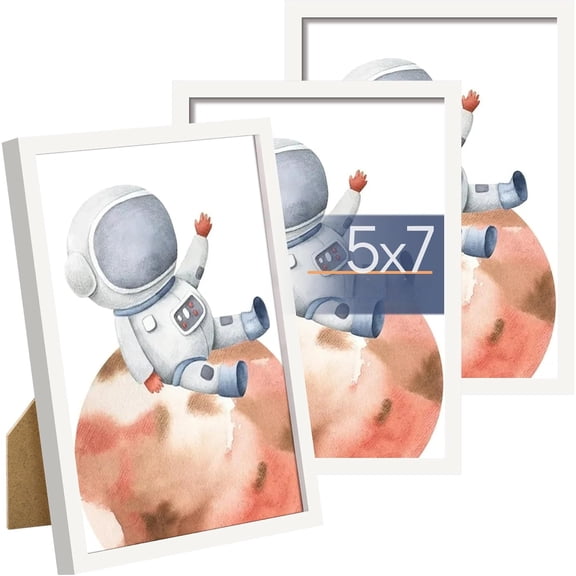 5x7 Picture Frame Set of 3, Made of High Definition Glass for 5 x 7 White Frames, Wall and Tabletop Display Thin Border Photo Frame for Home Décor