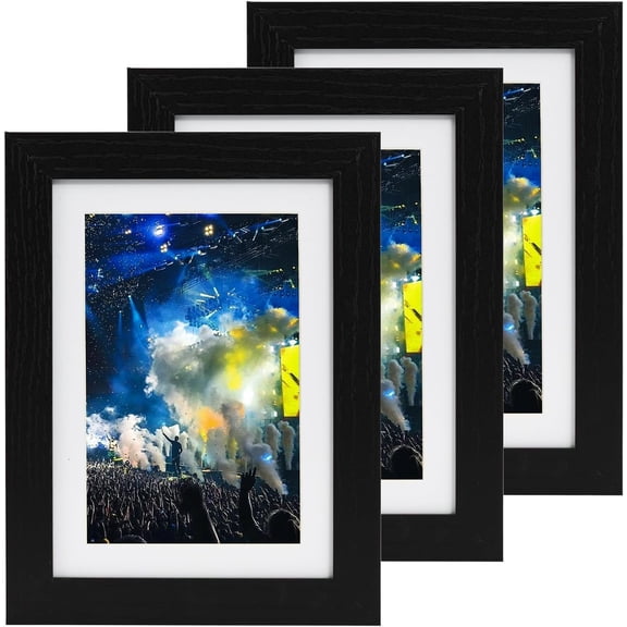 5x7 Picture Frame Set of 3, Photo Frame Display 4x6 Pictures with Mat or 5x7 without Mat, Hang on the Wall or Tabletop, Black