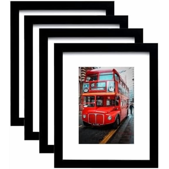 5x7 Picture Frame Set of 4,Black Photo Frame with Mat Display Pictures 4x6 or 5x7 Without Mat,PVC Glass,for Wall Home Office Décor