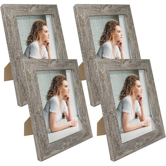 5x7 Picture Frame Set of 4, High Definition Glass Distressed Moss Green Frame, 5 x 7 Wood Photo Frames for Tabletop Display and Wall Mounting