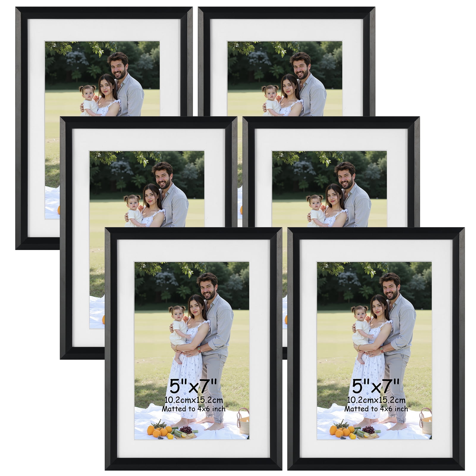 5x7 Picture Frame Set of 6, Display 4x6 Picture with Mat or 5x7 Without ...