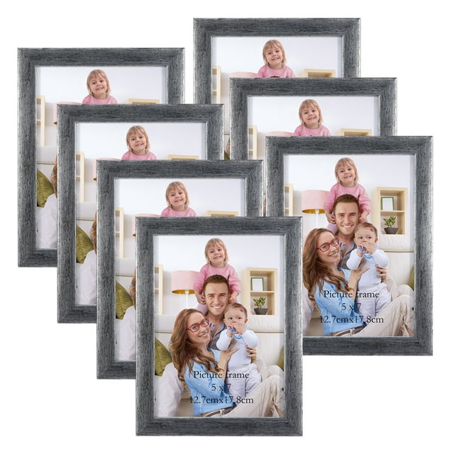 5x7 Picture Frame Set of 7, Silver Photo Frames for Wall and Desktop