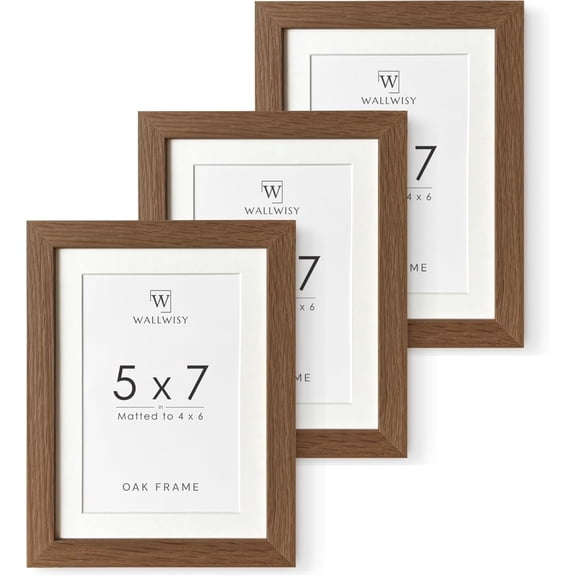 5x7 Picture Frame, Solid Oak Wood 5 x 7 Photo Frame with Mat to 4x6 Walnut,5x7 in - 3P