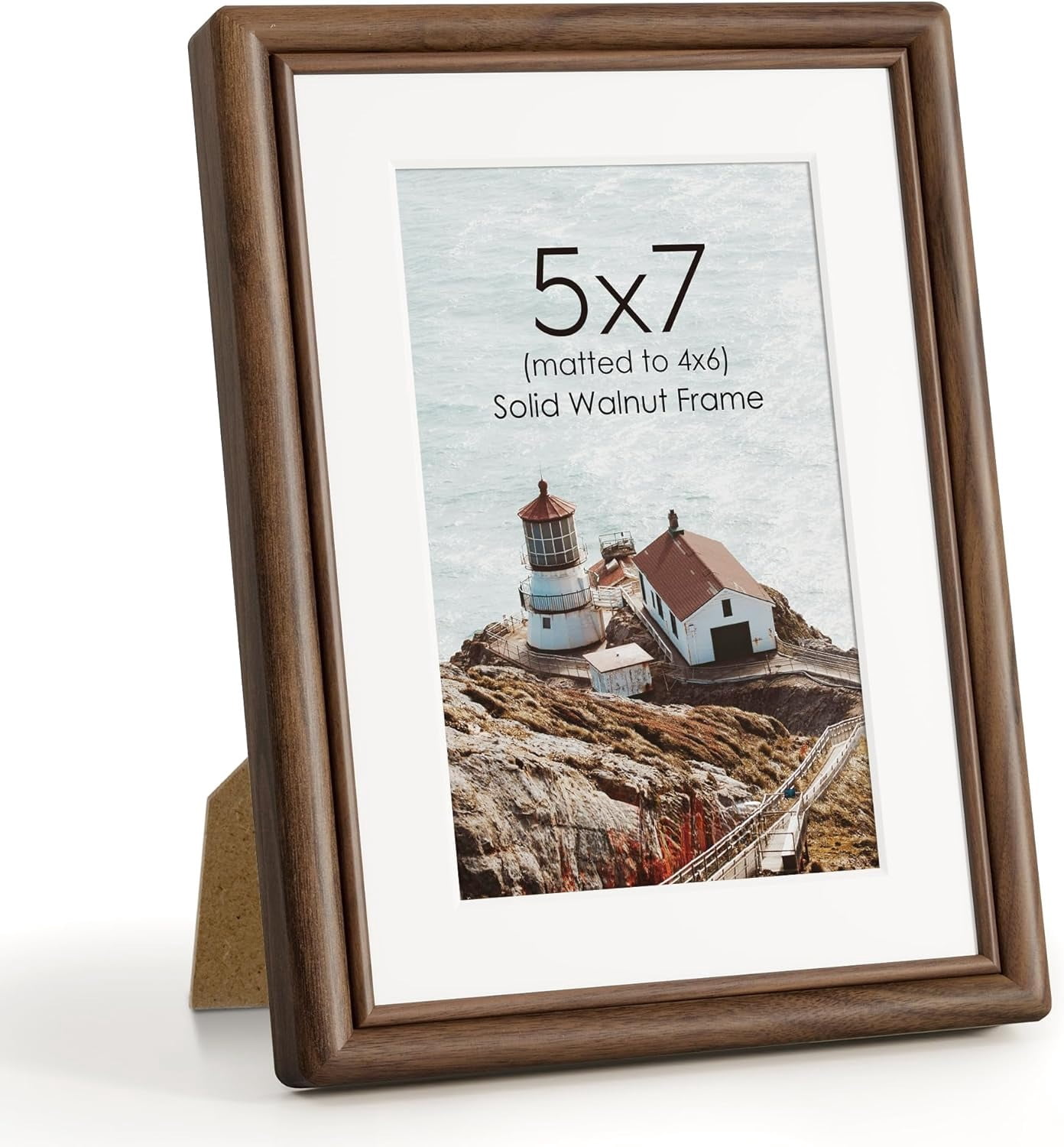 5x7 Picture Frame, Solid Walnut Wood 5x7 Photo Frame, 5 by 7 Wood Frames with Real Glass for Tabletop & Wall Display, 5x7 Frame Matted to 4x6