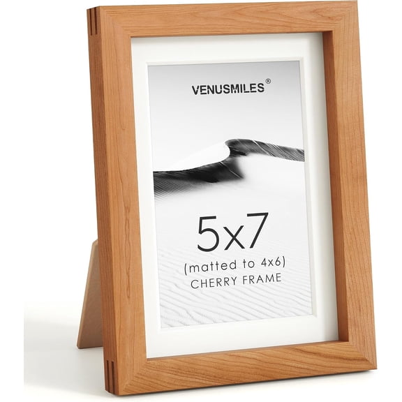 5x7 Picture Frame, USA-Sourced Natural Cherry Wood Photo Collage Frame with HD Tempered Glass, Modern Simple 5 x 7 Wooden Frame Matted to 4x6, Gallery Wall Frames for Art, Wall or Tabletop Display