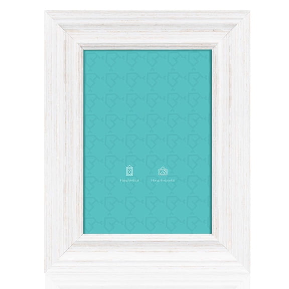 5x7 Picture Frame, ic Photo Display Frame, High Definition Glass Frame, Wall Mountable Frame, Tabletop Display Frame, Distressed White