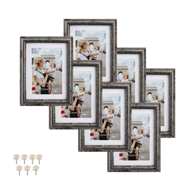 5x7 Picture Frame with Mat Set of 7, Rustic 6 by 8 Gray Photo Frame