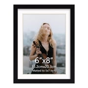 5x7 Black Plastic Frame with Plastic Cover, Display Pictures 5x7 with Mat or 6x8 Without Mat, 1 Pack 6 by 8 Frame for Wall Hanging and Table