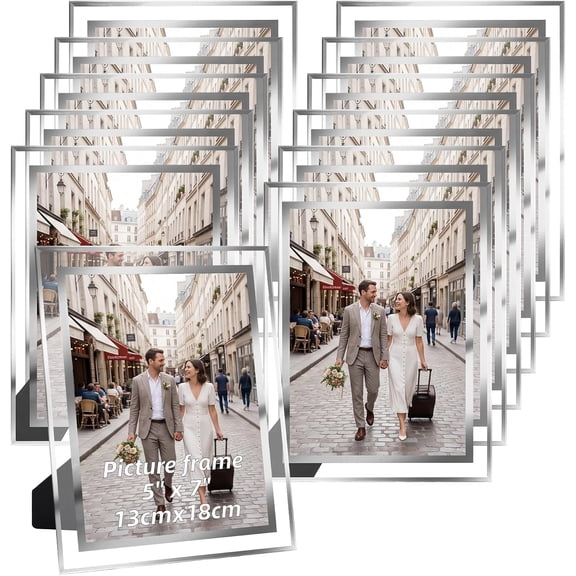 5x7 Picture Frames 12 Pack Silver Mirror Glass Tabletop Photo Frame Set