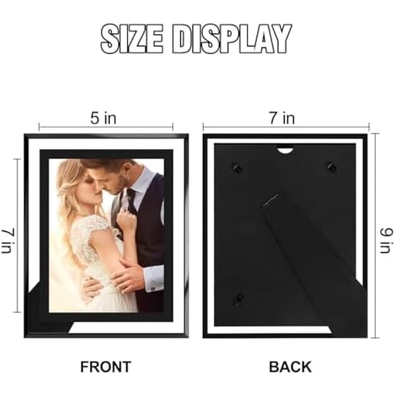 5x7 Picture Frames Black - Set of 2, HD Real Glass 5 by 7 Photo Frame for Tabletop Display, Wedding Birthday Mothers Day Gifts (5 x 7, Black)