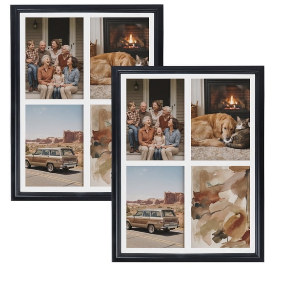 5x7 Picture Frames Collage 4 Openings Set of 2, White Matted Frame with Plexiglass