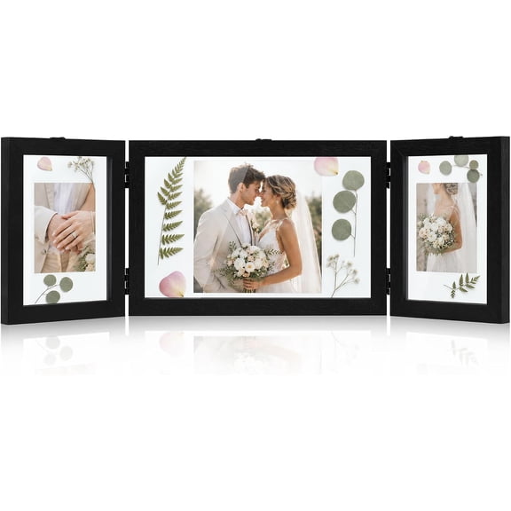 5x7 Picture Frames, Collage Multiple Photo Frames for Desk Fit 4x6, 5x3, 3x3.5 Photo Floating Frame with Double Sided, Black 3 Picture Frames Decor Gifts for Women Mom Grandma Family