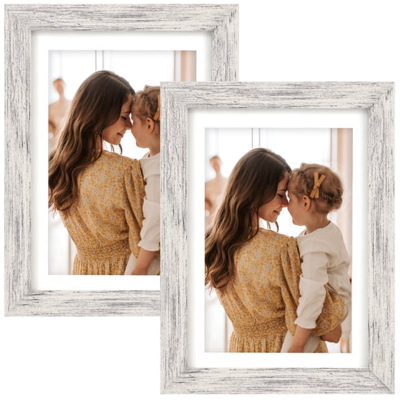 AEVETE 5x7 Picture Frames Distressed White Tabletop or Wall Display for Home Decor and Gifts, 2 Pack