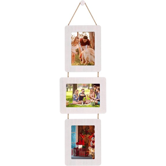 5x7 Picture Frames Rustic Wood Hanging Picture Frames 3 Opening Photo Frame Display 4"x6" Pictures with Mat or 5"x7" Without Mat, Vintage White