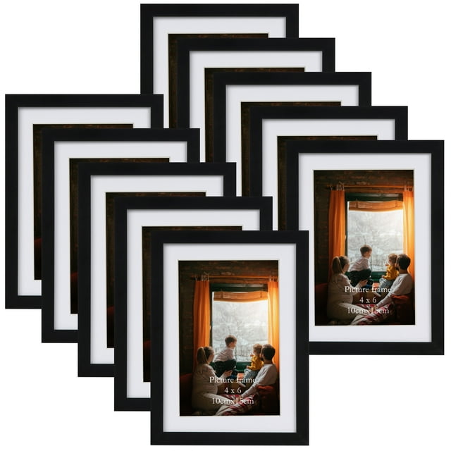 Set of 10 Classic 5x7 Picture Frames, Suitable for 4x6 Photo with Mat or 5x7 without Mat, Black