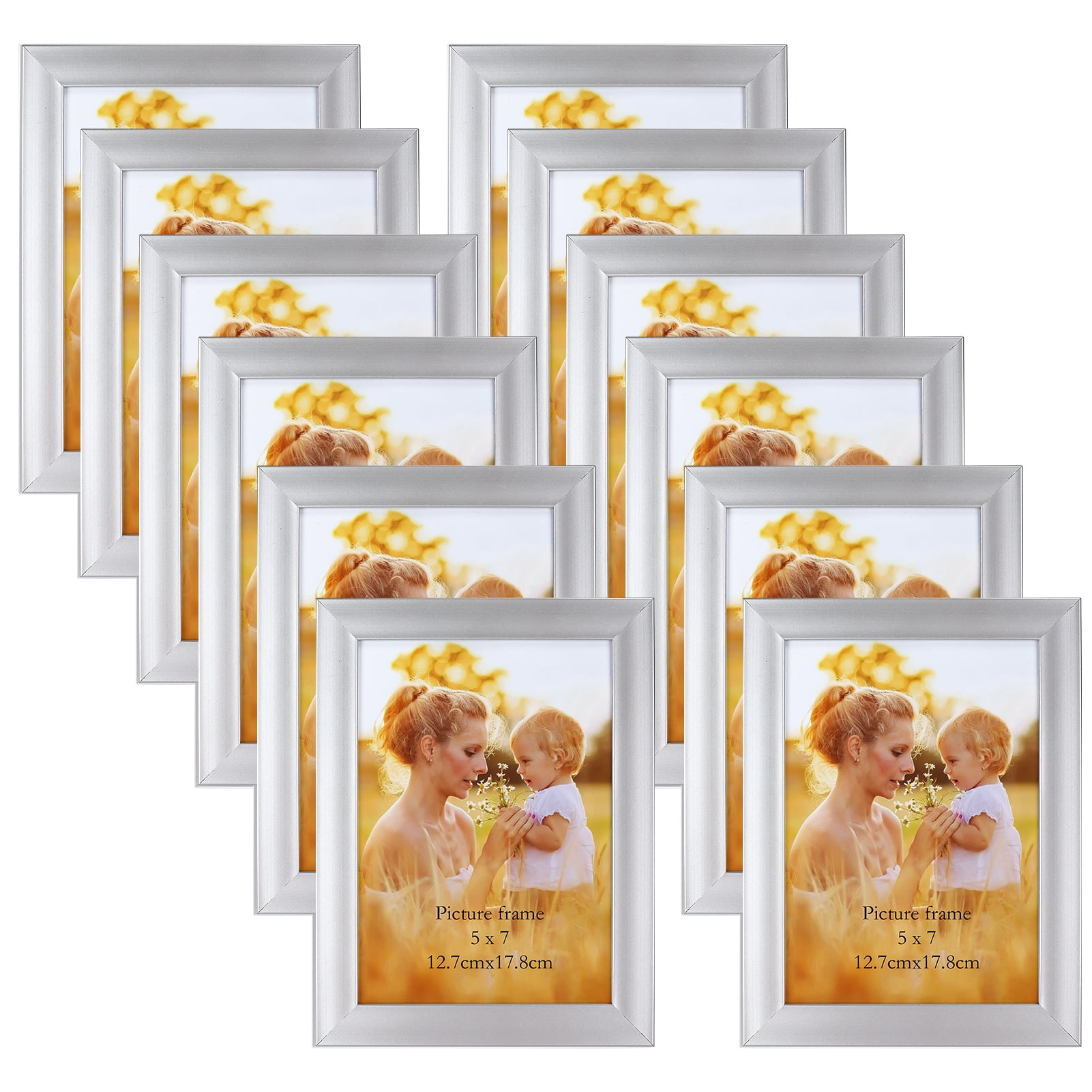 5x7 Silver Picture Frames Set of 12, Vertical & Horizontal Display