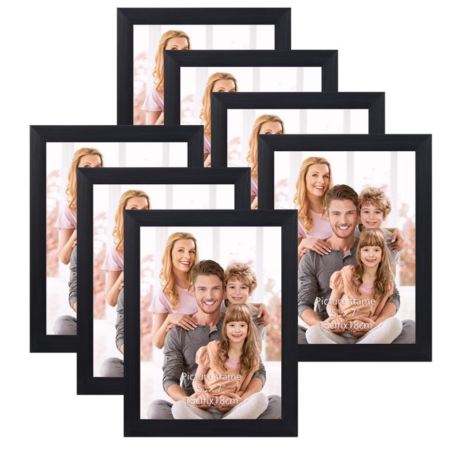 Walmart 5x7 Black Woodgrain Picture Frames Set of 7, Wall Mount or