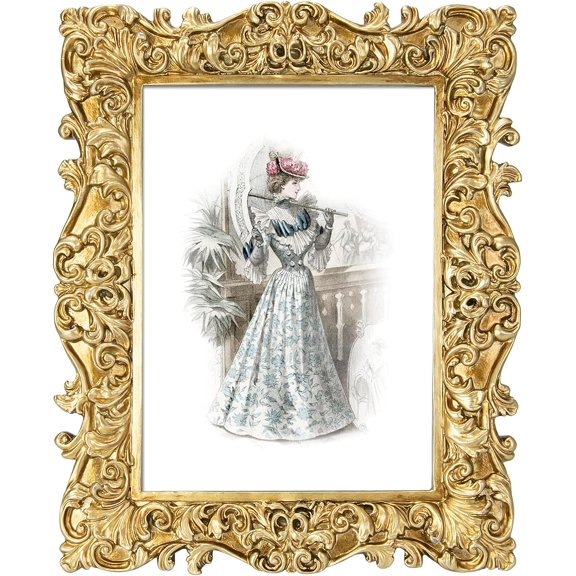 5x7 Picture Frames Vintage Photo Frame with Glass Front Antique Picture Frame for Tabletop Wall Hanging (5x7, Shiny Golden)