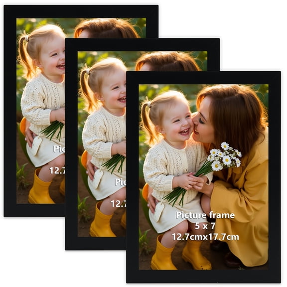 5x7 Picture Frames for Wall Mounted and Tabletop Display, Black (3 pack)