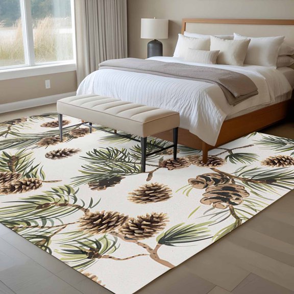 5x7 Pine Cones Area Rug for Living Room, Washable Non Slip Low Pile Soft Indoor Rug for Bedroom Dining Room, Brown Fruits Leaves Branch Standard Room Rug
