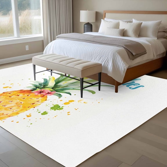 5x7 Pineapple Area Rug for Living Room, Washable Non Slip Low Pile Soft Indoor Rug for Bedroom Dining Room, Fruit Floral Beach Standard Room Rug