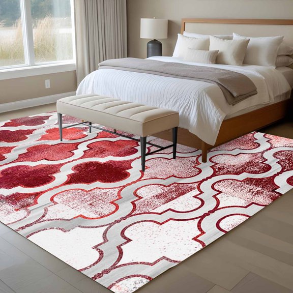 5x7 Red Morocco Pattern Area Rug for Living Room, Washable Non Slip Low Pile Soft Indoor Rug for Bedroom Dining Room, Abstract Graffiti Art Standard Room Rug