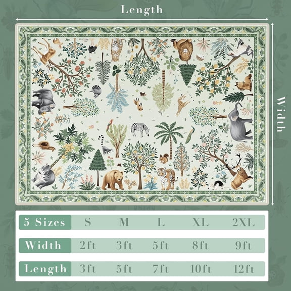 5x7 Rug Clearance Nursery Jungle Animal Print Rug for Kid Boy Playroom Area Rug for Living Room Non Slip Rug Carpet for Bedroom,Farmhouse, Dining Room, Light Green