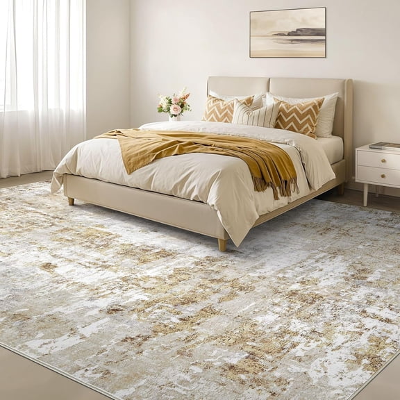 5x7 Rug for Living Room : Soft Abstract Washable Non-Slip  Rugs, Neutral Modern Indoor Carpet for Bedroom Dining Room Home Office - Yellow Brown