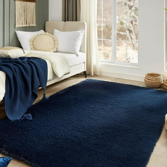 5x7 Rugs for Living Room, Dark Blue, Soft Fluffy Area Rug for Bedroom, Upgraded Anti-Skid Plush Carpet for Kid's Room, Teens Dorm, Nursery, Home Decor Aesthetic