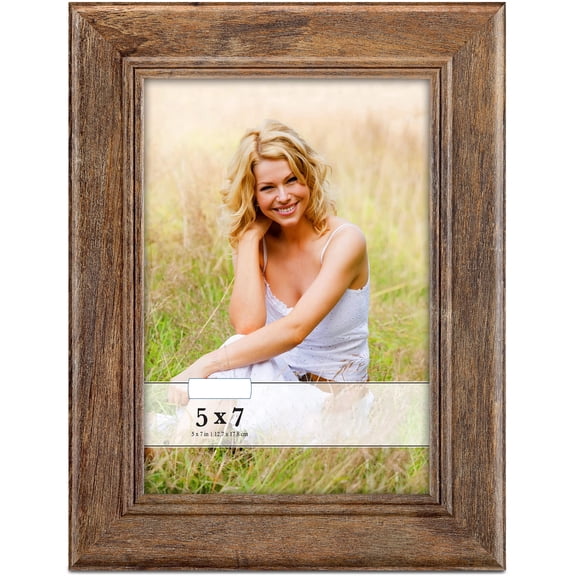 5x7 Rustic Picture Frame, Chestnut Brown Wood Grain, Lightly Aged Design for Wall or Tabletop Use, Traditions Decor Style, Brown
