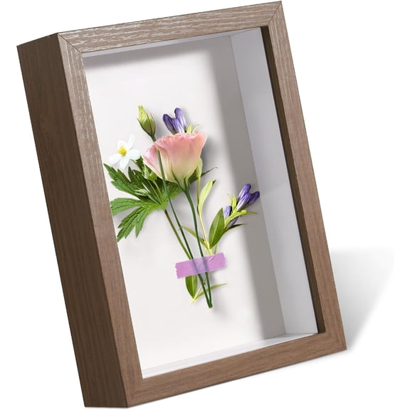 5x7 Shadow Box Frame Display Case with Real Glass,Display Case Box for Memorabilia,Wedding Memories,Pins,Awards,Crafts,Tickets and Photos(Walnut Color,)