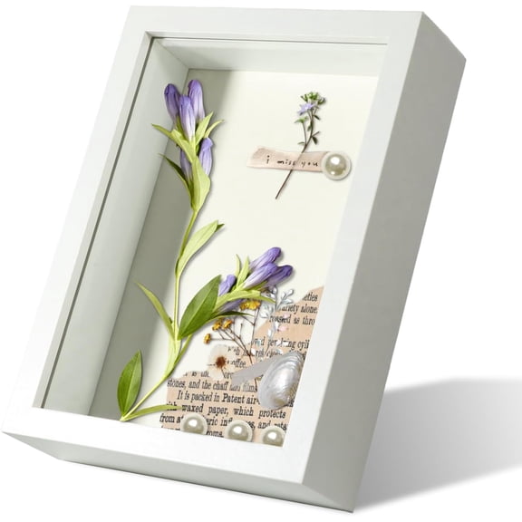 5x7 Shadow Box Frame Display Case with Real Glass for Memorabilia,Wedding Memories,Pins,Awards,Crafts,Tickets and Photos(White,)